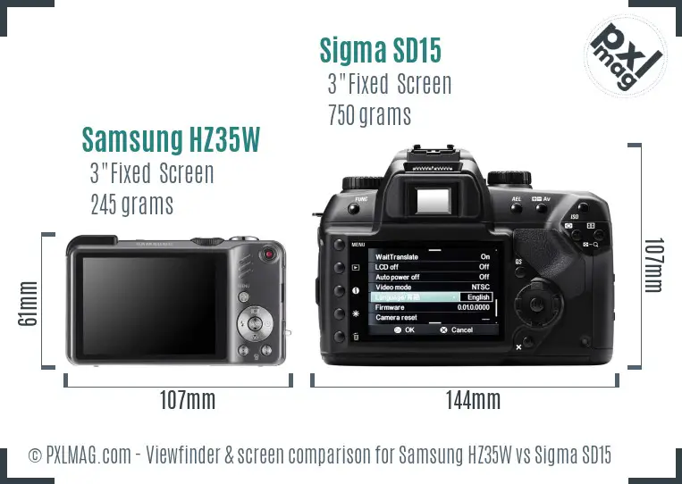 Samsung HZ35W vs Sigma SD15 Screen and Viewfinder comparison