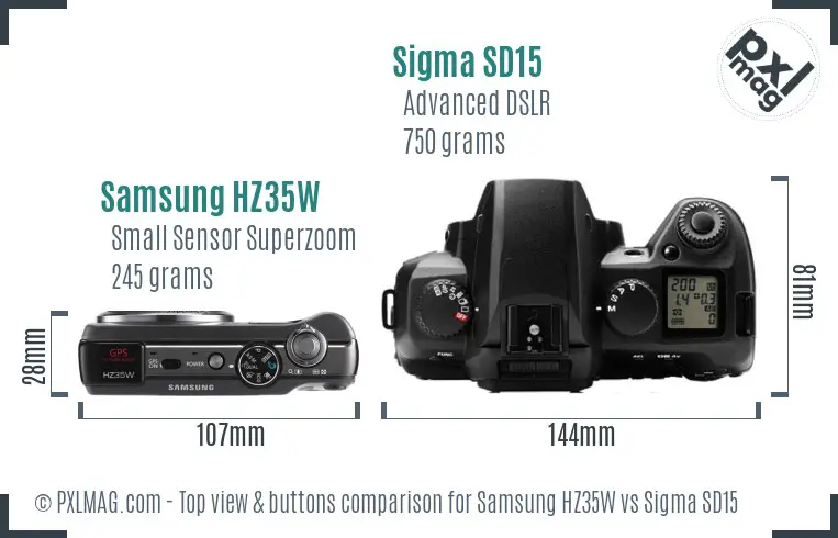 Samsung HZ35W vs Sigma SD15 top view buttons comparison