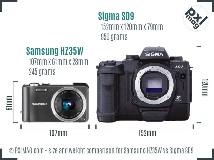 Samsung HZ35W vs Sigma SD9 size comparison