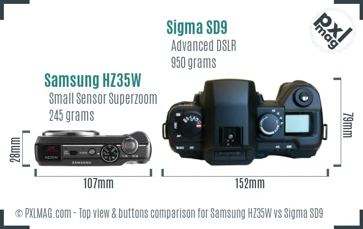 Samsung HZ35W vs Sigma SD9 top view buttons comparison