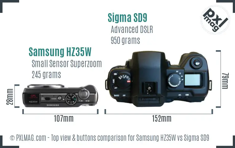 Samsung HZ35W vs Sigma SD9 top view buttons comparison Samsung HZ35W vs Sigma SD9 top view buttons comparison