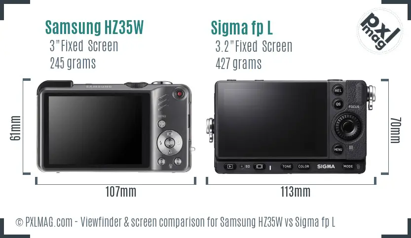 Samsung HZ35W vs Sigma fp L Screen and Viewfinder comparison