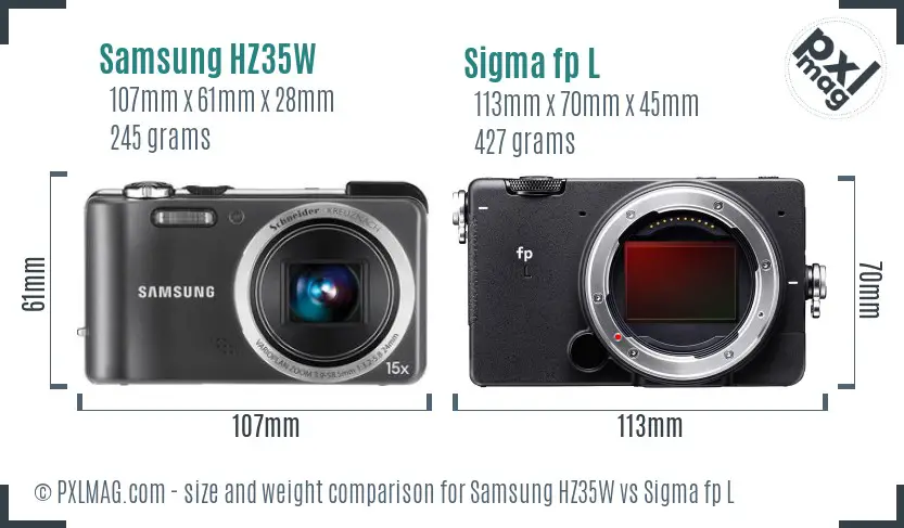 Samsung HZ35W vs Sigma fp L size comparison