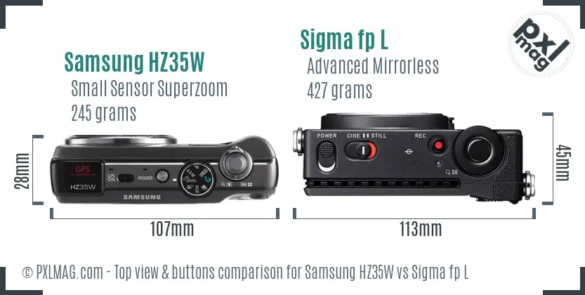 Samsung HZ35W vs Sigma fp L top view buttons comparison