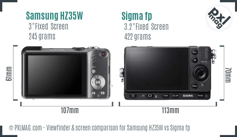 Samsung HZ35W vs Sigma fp Screen and Viewfinder comparison