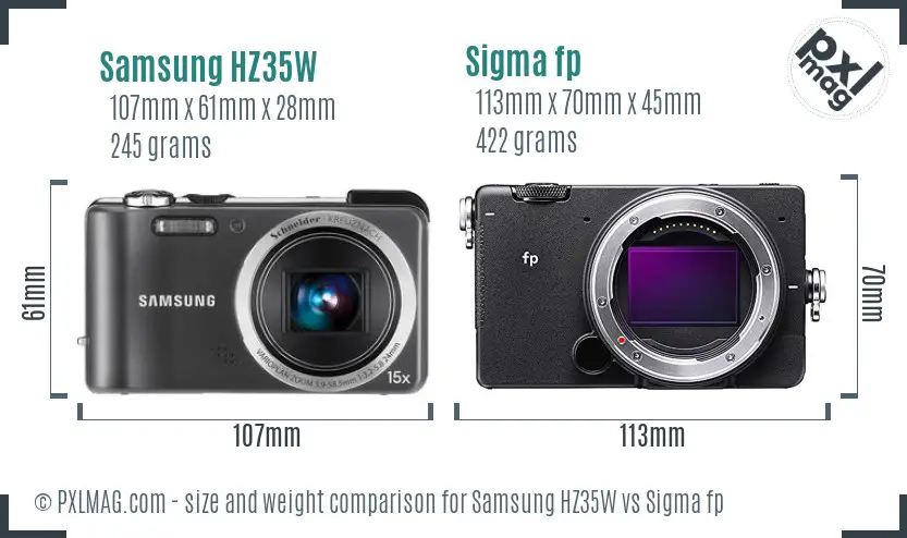 Samsung HZ35W vs Sigma fp size comparison