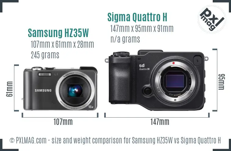 Samsung HZ35W vs Sigma Quattro H size comparison