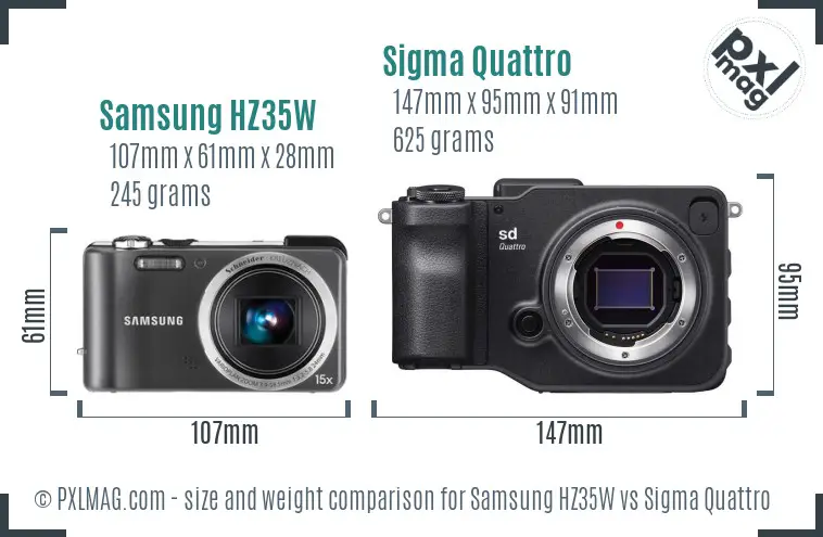 Samsung HZ35W vs Sigma Quattro size comparison