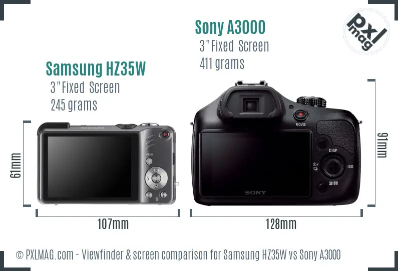 Samsung HZ35W vs Sony A3000 Screen and Viewfinder comparison
