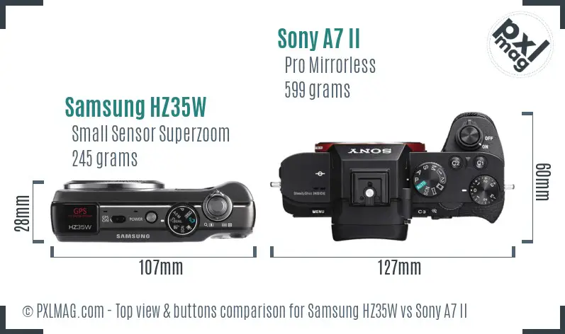 Samsung HZ35W vs Sony A7 II top view buttons comparison