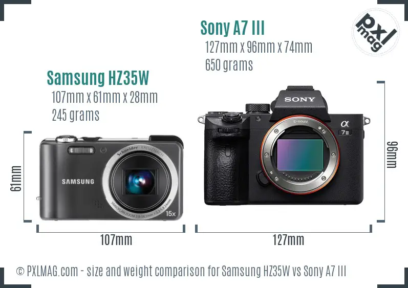 Samsung HZ35W vs Sony A7 III size comparison