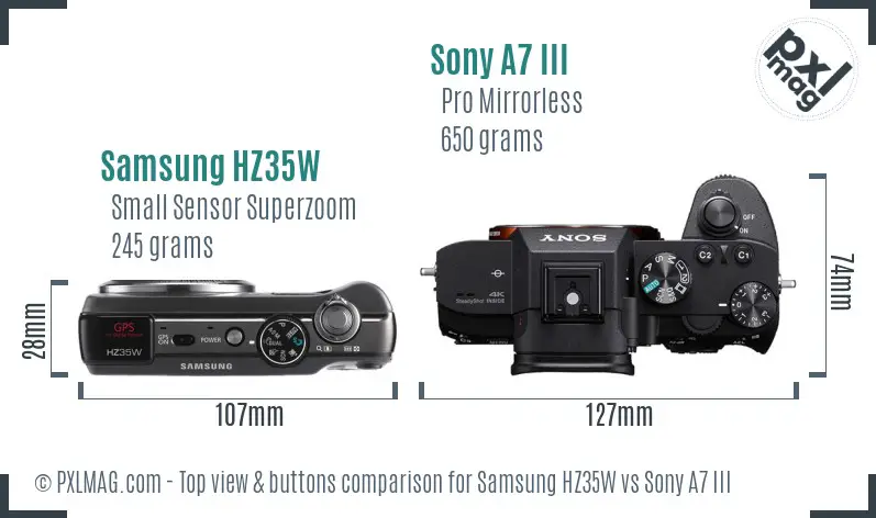 Samsung HZ35W vs Sony A7 III top view buttons comparison
