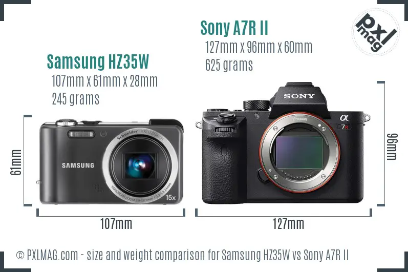 Samsung HZ35W vs Sony A7R II size comparison