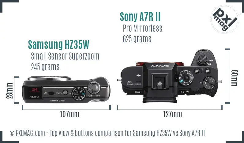 Samsung HZ35W vs Sony A7R II top view buttons comparison
