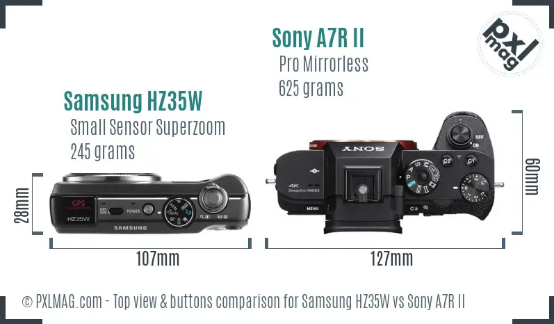 Samsung HZ35W vs Sony A7R II top view buttons comparison Samsung HZ35W vs Sony A7R II top view buttons comparison