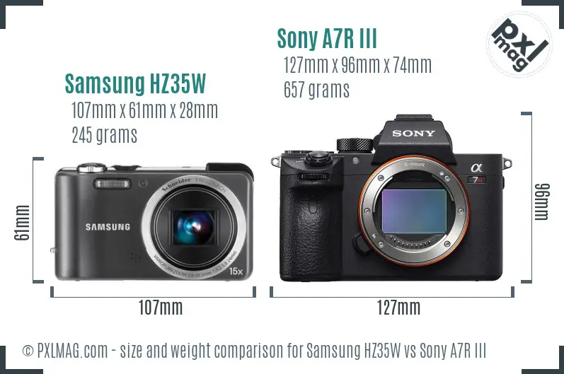 Samsung HZ35W vs Sony A7R III size comparison