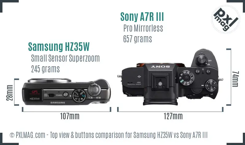 Samsung HZ35W vs Sony A7R III top view buttons comparison