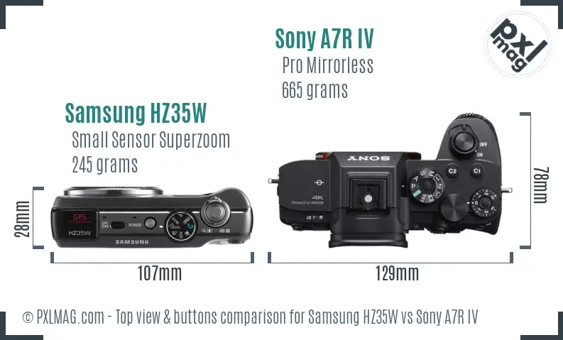 Samsung HZ35W vs Sony A7R IV top view buttons comparison