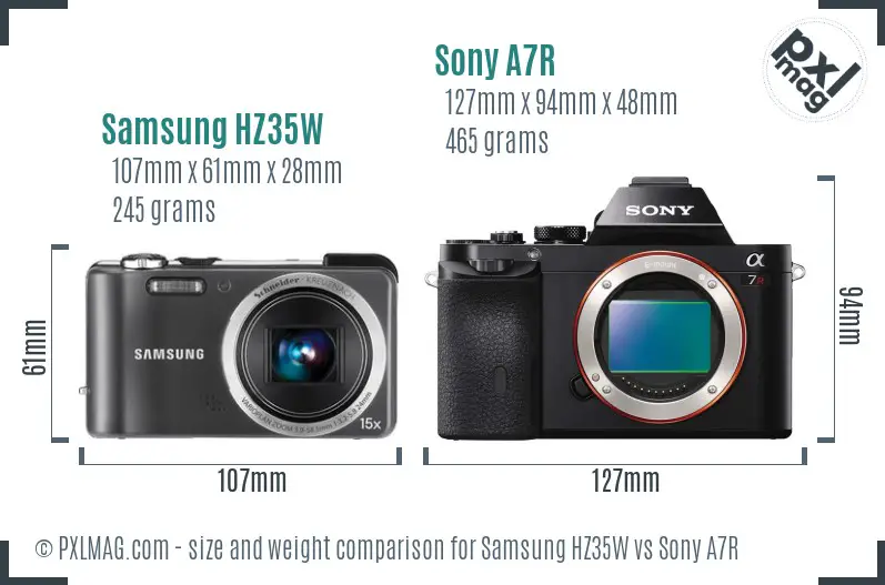 Samsung HZ35W vs Sony A7R size comparison