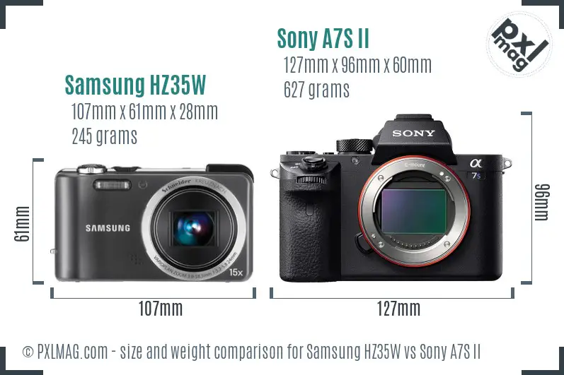 Samsung HZ35W vs Sony A7S II size comparison