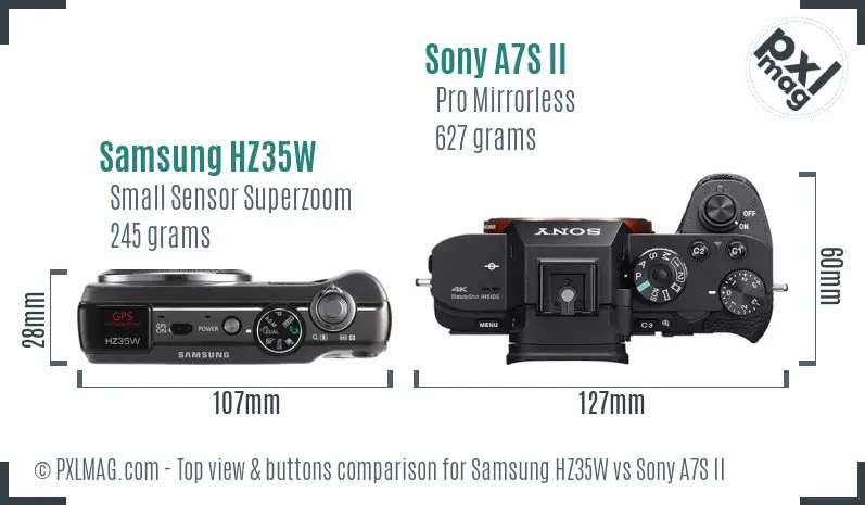 Samsung HZ35W vs Sony A7S II top view buttons comparison