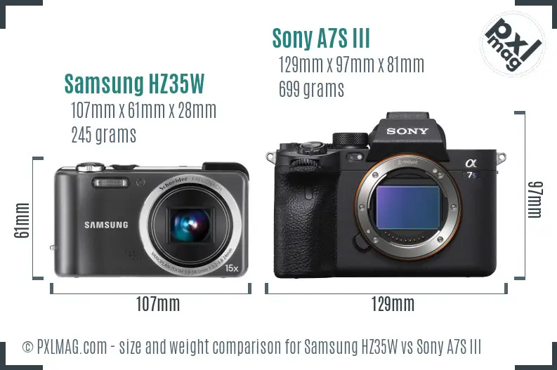 Samsung HZ35W vs Sony A7S III size comparison