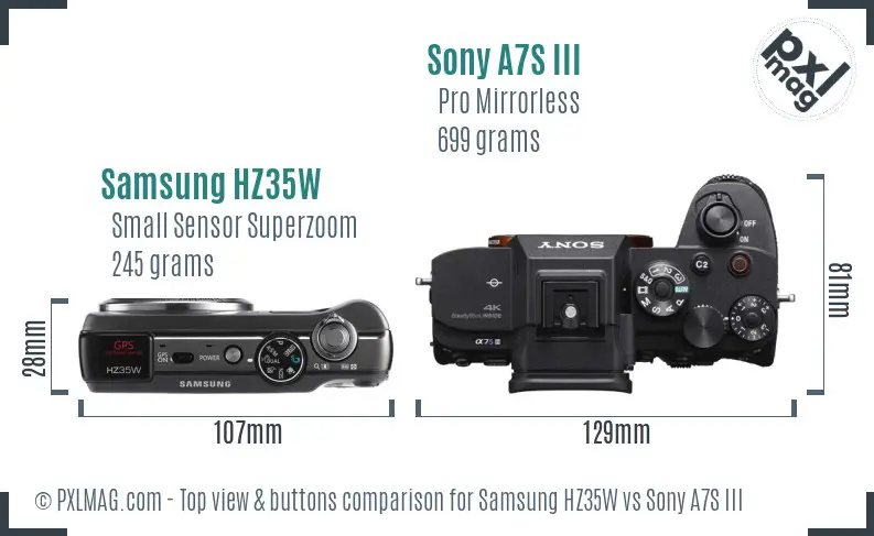 Samsung HZ35W vs Sony A7S III top view buttons comparison