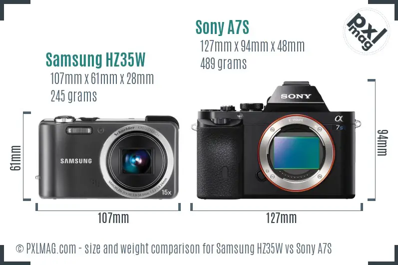 Samsung HZ35W vs Sony A7S size comparison