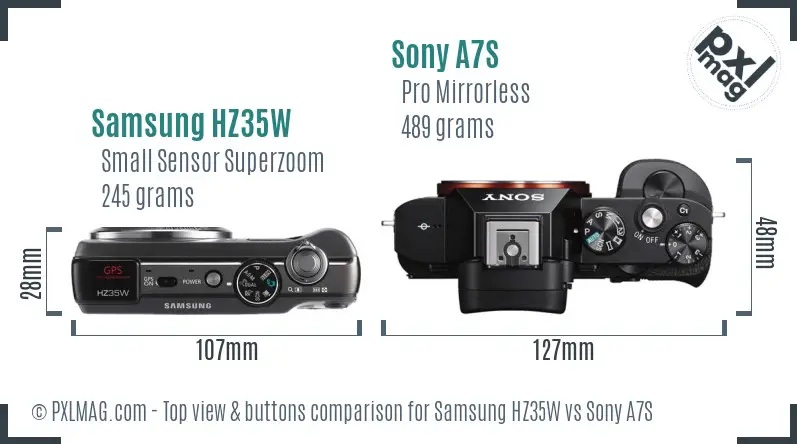 Samsung HZ35W vs Sony A7S top view buttons comparison