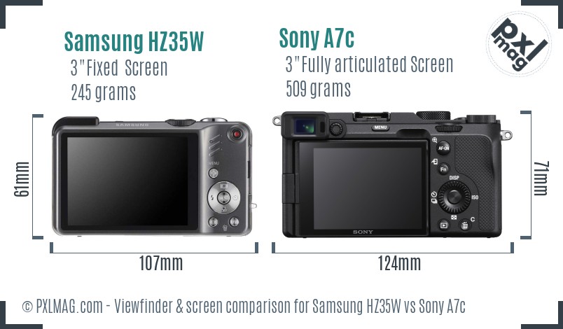 Samsung HZ35W vs Sony A7c Screen and Viewfinder comparison