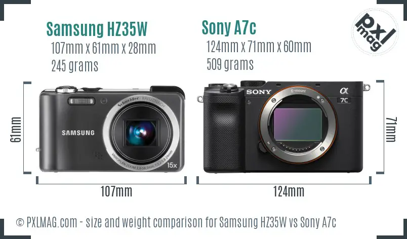 Samsung HZ35W vs Sony A7c size comparison