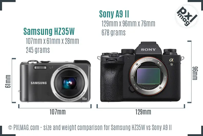 Samsung HZ35W vs Sony A9 II size comparison