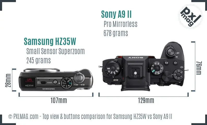 Samsung HZ35W vs Sony A9 II top view buttons comparison