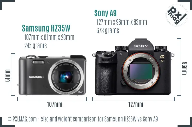 Samsung HZ35W vs Sony A9 size comparison