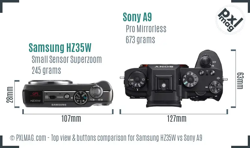 Samsung HZ35W vs Sony A9 top view buttons comparison
