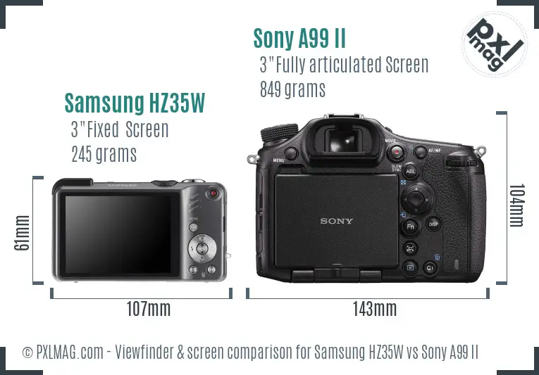 Samsung HZ35W vs Sony A99 II Screen and Viewfinder comparison