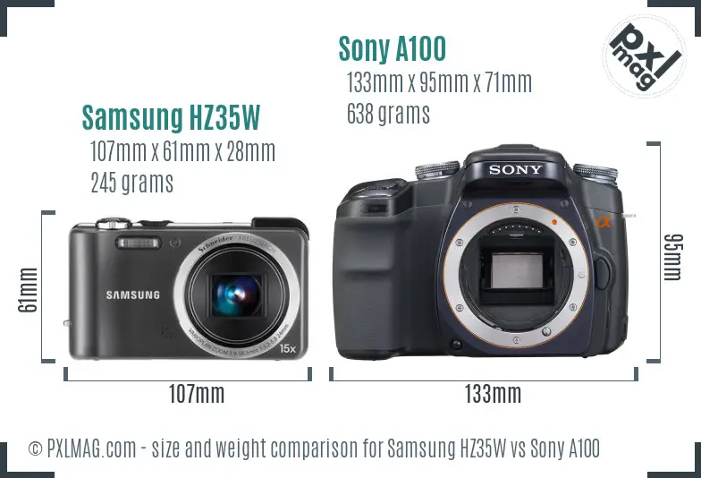 Samsung HZ35W vs Sony A100 size comparison