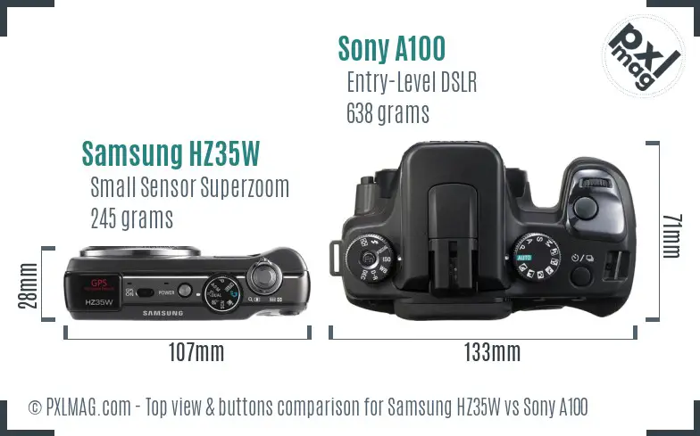 Samsung HZ35W vs Sony A100 top view buttons comparison