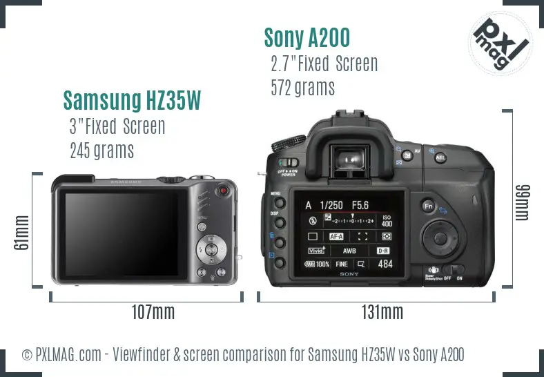 Samsung HZ35W vs Sony A200 Screen and Viewfinder comparison