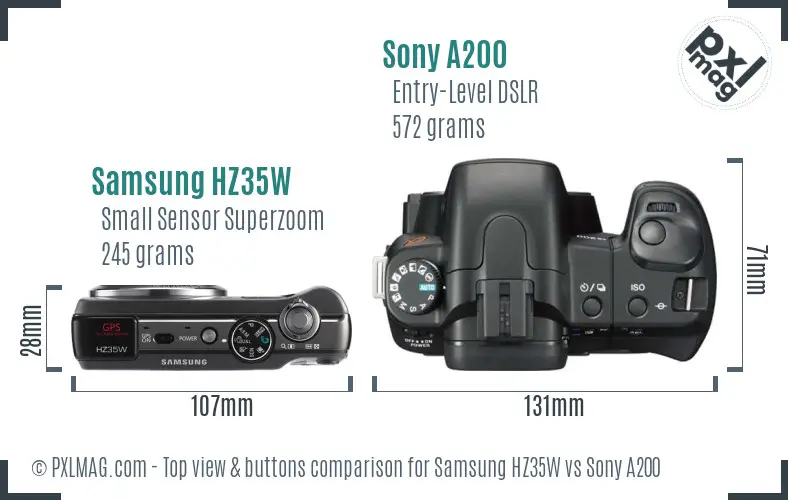 Samsung HZ35W vs Sony A200 top view buttons comparison