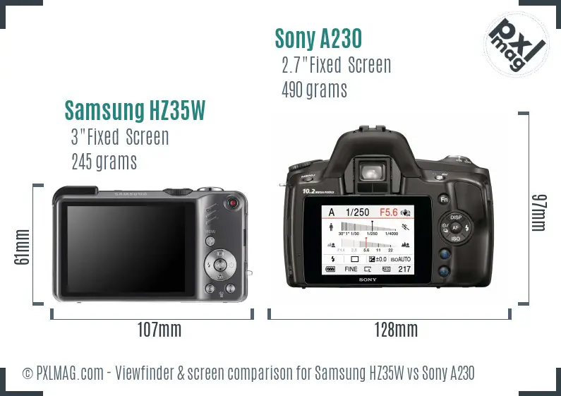 Samsung HZ35W vs Sony A230 Screen and Viewfinder comparison