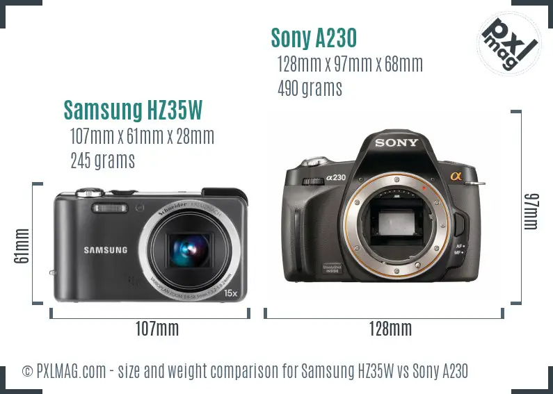 Samsung HZ35W vs Sony A230 size comparison