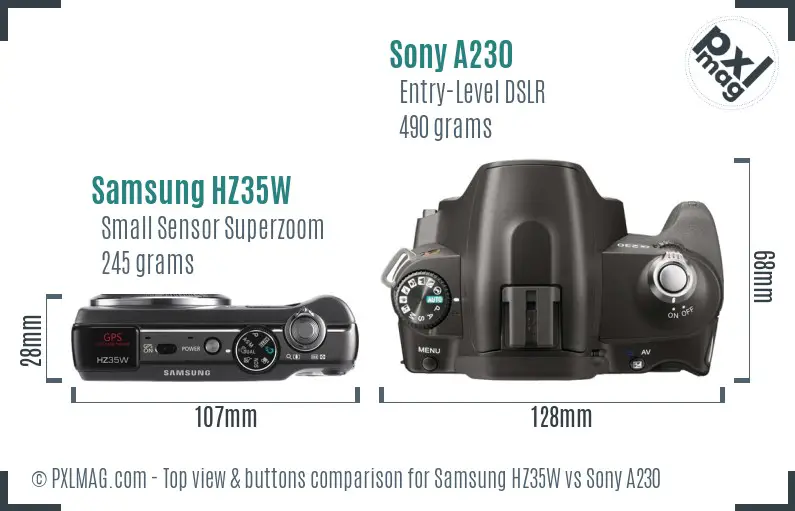 Samsung HZ35W vs Sony A230 top view buttons comparison