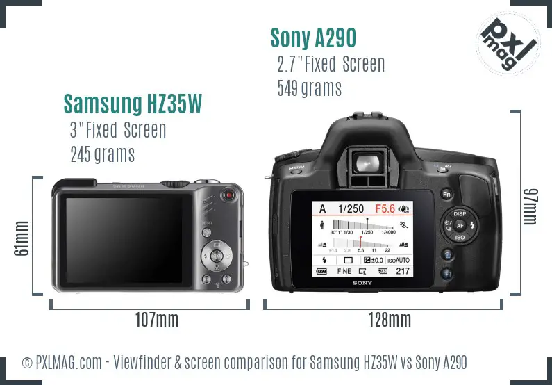 Samsung HZ35W vs Sony A290 Screen and Viewfinder comparison