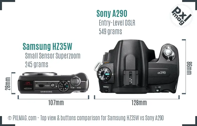 Samsung HZ35W vs Sony A290 top view buttons comparison