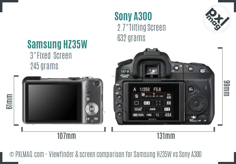 Samsung HZ35W vs Sony A300 Screen and Viewfinder comparison
