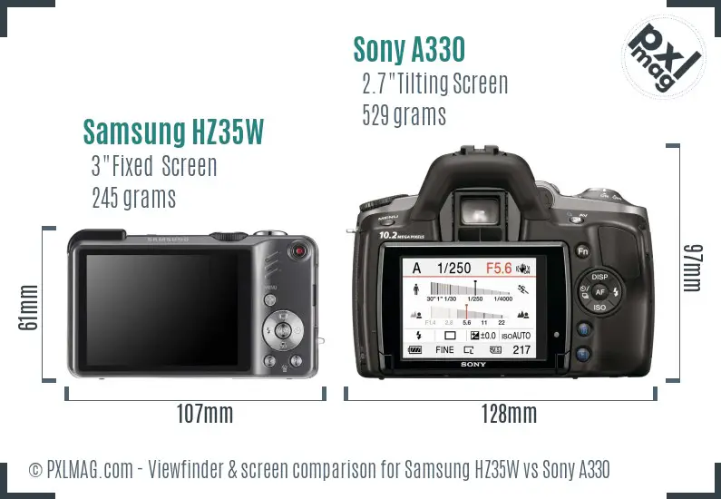 Samsung HZ35W vs Sony A330 Screen and Viewfinder comparison