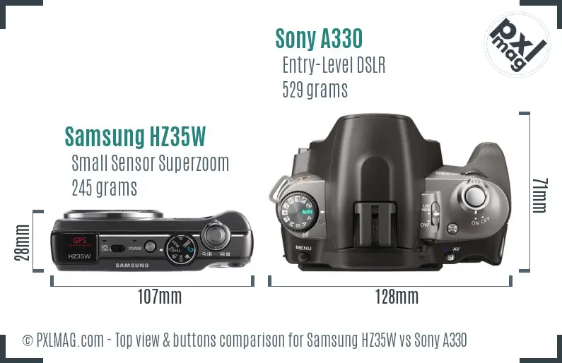 Samsung HZ35W vs Sony A330 top view buttons comparison