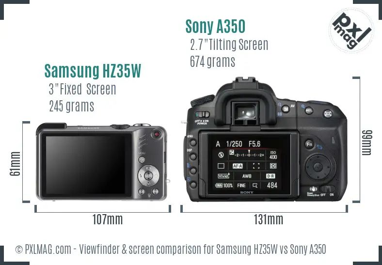 Samsung HZ35W vs Sony A350 Screen and Viewfinder comparison