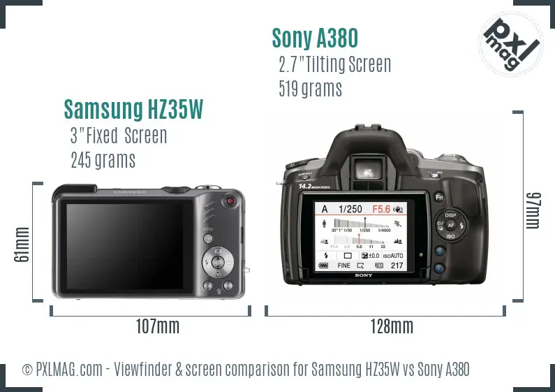 Samsung HZ35W vs Sony A380 Screen and Viewfinder comparison